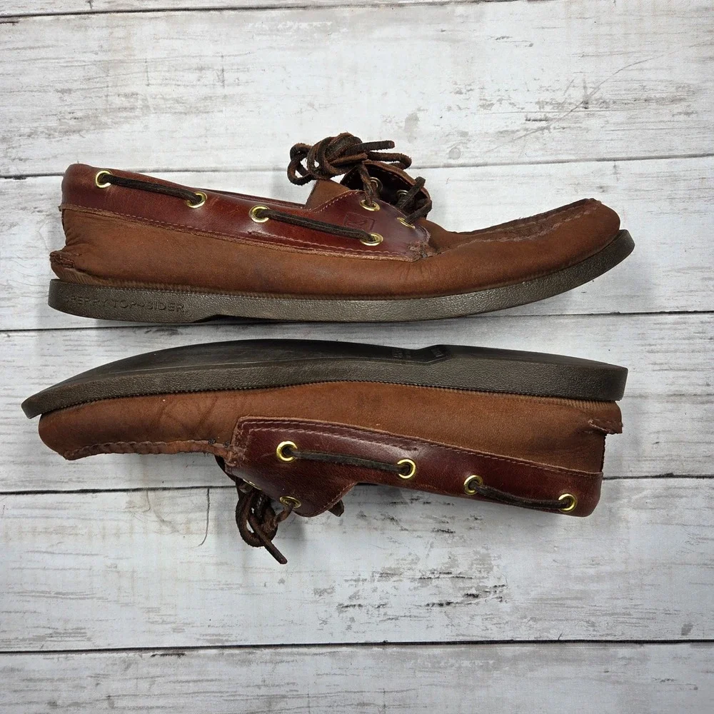 Sperry Top-Sider Authentic Original Boat Shoe Men 9M Brown Leather 0195412 2Tone